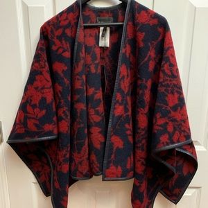 BCBGMAXAZRIA Ruby Red & Navy Shawl Poncho.